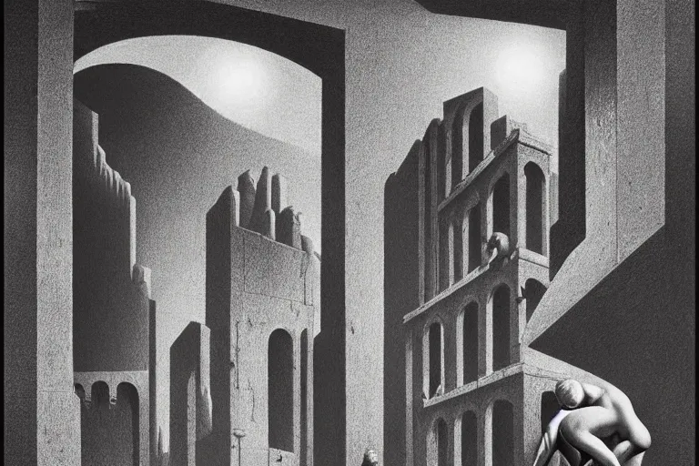 Prompt: fresh coat of flesh and bone, this brick's too thick for heads to break on their own, postmodern surrealist hand drawn matte painting 4k by Lynd Ward, smooth, sharp focus, extremely detailed, dramatic cinematic lighting.