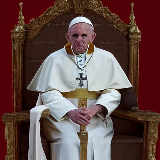 Image similar to sitting in big chair is pope benedict as chancelor palpatine in star wars episode 3, 8 k resolution, cinematic lighting, anatomically correct