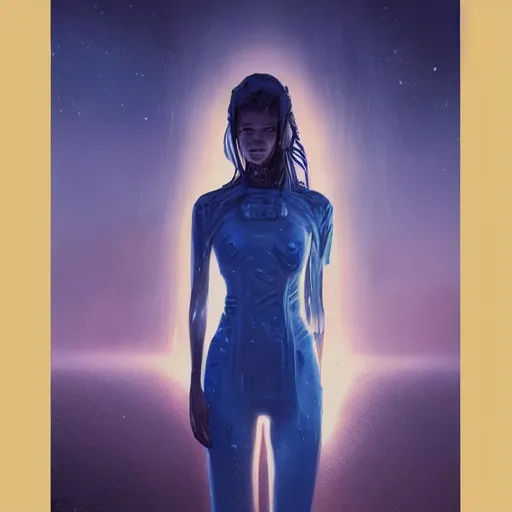 Prompt: 3 d, sci - fi, high detail illustration, night, moon, smiling fashion model face, moon rays, cinematic, clouds, vogue cover style, blue mood, realistic painting, intricate oil painting, figurative art, multiple exposure, poster art, 3 d, by tooth wu and wlop and beeple and greg rutkowski