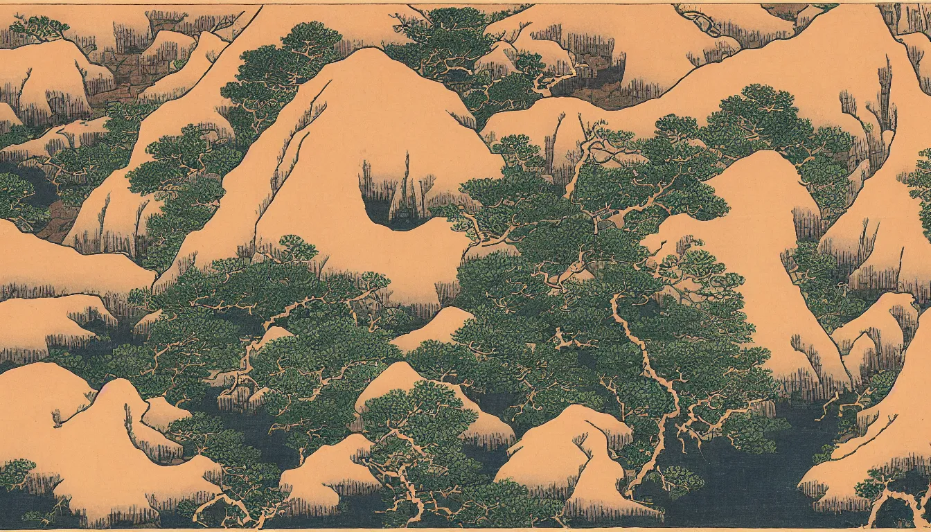 Image similar to the grand canyon by hokusai