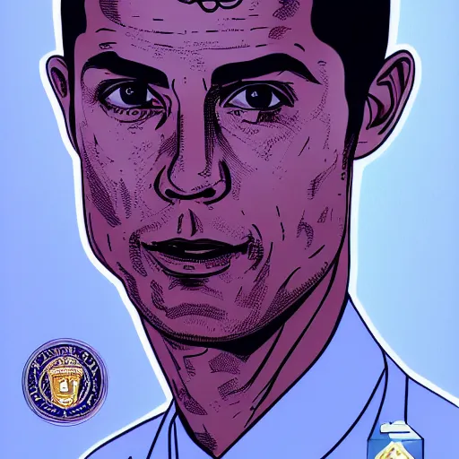 Image similar to cristiano ronaldo as doctor, accurate, 30mm, face, soft colours, dramatic lighting, nikon