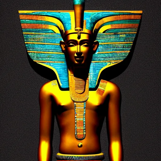 Prompt: ancient egyptian god amun - ra, depicted as a 3 d render, artstation, blender