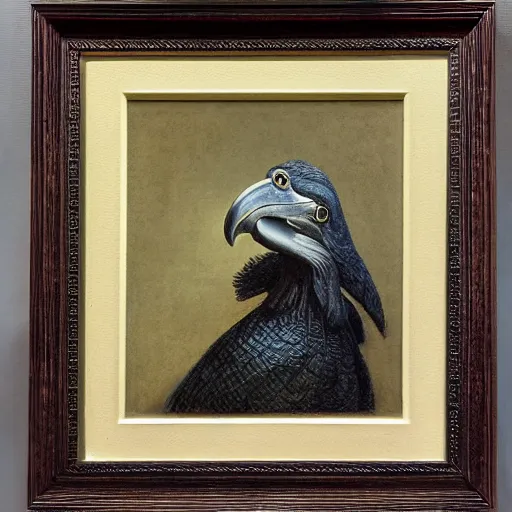 Prompt: rembrandt portrait of a shoebill