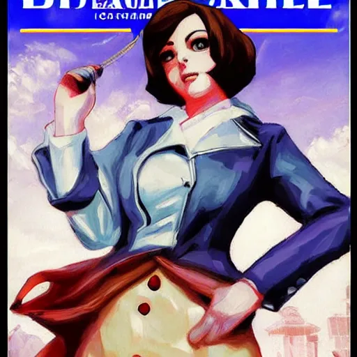 Prompt: Oil painting of Elizabeth from Bioshock Infinite on the cover of a manga magazine.