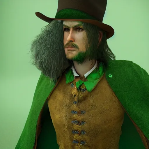 Image similar to western fantasy bard style clothing design, green tones, dark green cape,. artstation, volumetric light, detailed, photorealistic, fantasy, rendered in octane