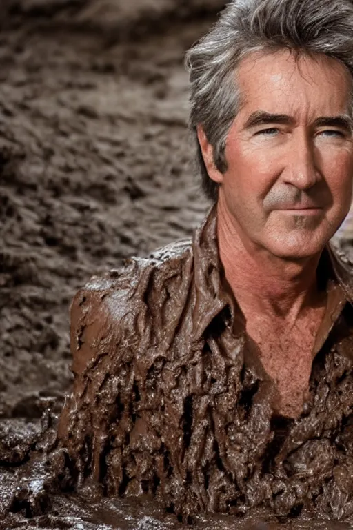 Image similar to cinematic still randy mantooth covered in mud squeezing out of a giant hole made of flesh and hair, 4 k, dramatic lighting