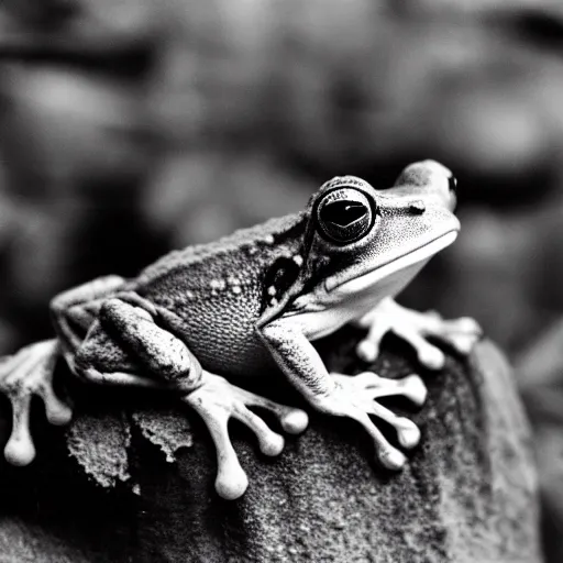 Prompt: a cute frog dreaming about taking over the world, 3 5 mm photograph