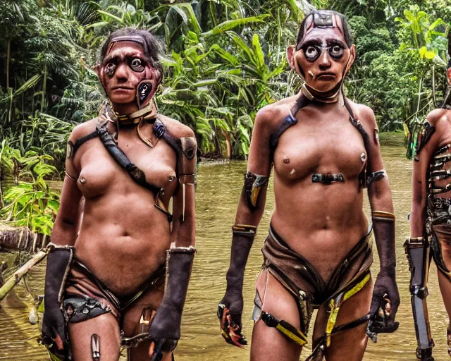 Image similar to amazonian cyborgs photographed by national geographic