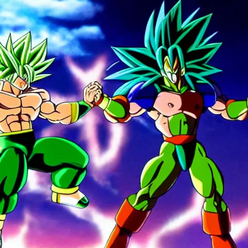 Prompt: Broly fighting Goku from award winning anime movie super high quality hd