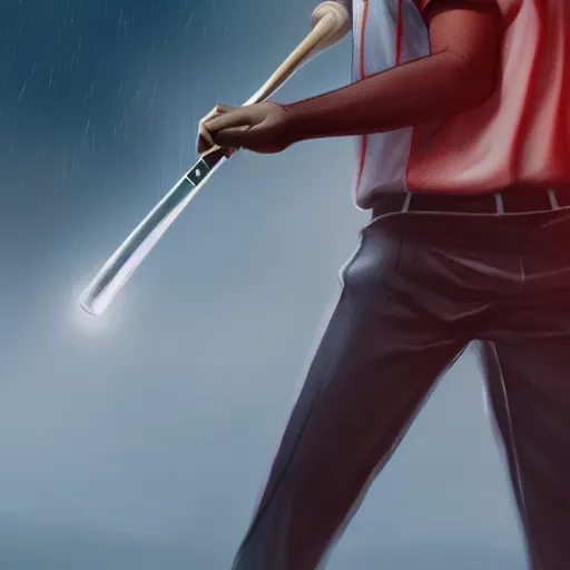 Image similar to shibu onu holding a baseball bat on his hand, cinematic lightning, 4 k, ultra detailed, trending on artstation, masterpiece, digital art.