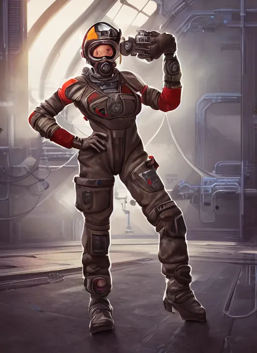 Prompt: character art of a female engineer wearing futuristic overalls, goggles, toolbelt, heavy-duty boots, gloves, sharp features, hair tied up in a bun, videogame character, Starcraft 2, Factorio, No Man's Sky, highly detailed full-body art, futuristic, serious, concentrated, industrial aesthetic, highly detailed, photo realistic, technical atmosphere, 8K, octane render, unreal engine