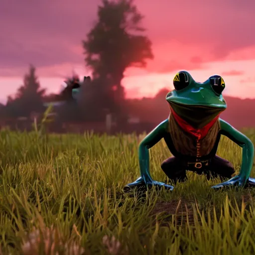 Prompt: frog, sunset, bokeh, red dead redemption 2