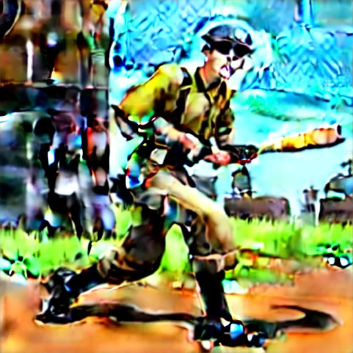 Image similar to TF2 scout hitting computer with a bat