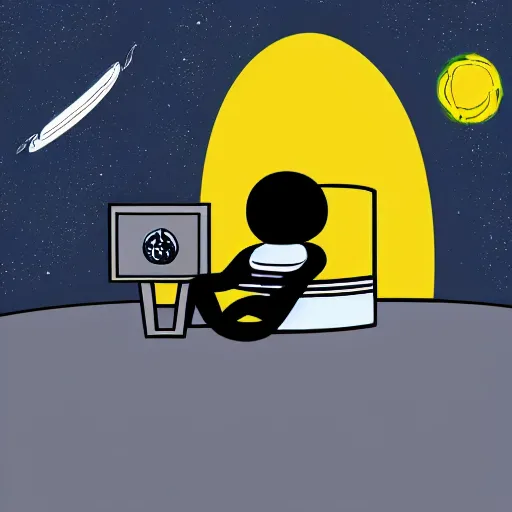 Image similar to Medium shot of a futuristic astronaut relaxing in space designed by Marjane Satrapi, digital art, cartoon art, minimalistic, illustration, fine lines, dadaistic,