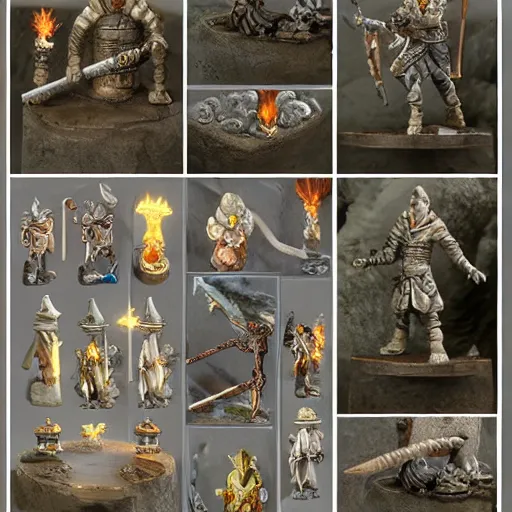 Image similar to highly detailed miniatures of various fantasy items from fantasy game. perfect lighting, ray tracing, realistic.