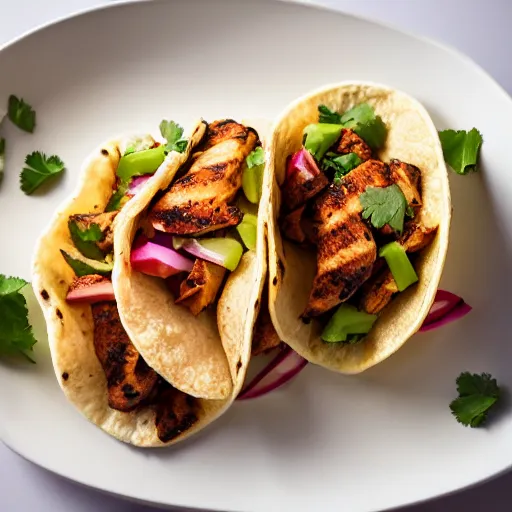 Prompt: delicious grilled chicken bit taco, 8 k, mega high quality, professional food photography, award winning photo, foodporn