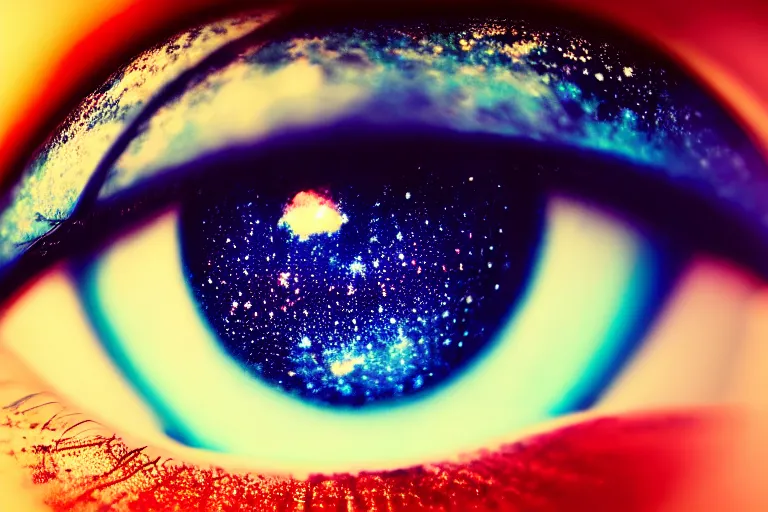 Image similar to a galaxy is inside of an eye, beautiful eye, eye, eye of a woman, realistic, ultra realistic, macro photo, beautiful, digital art, conceptual art, trending on artstation