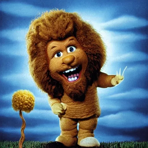 Image similar to bob ross screaming at the cowardly lion, wizard of oz