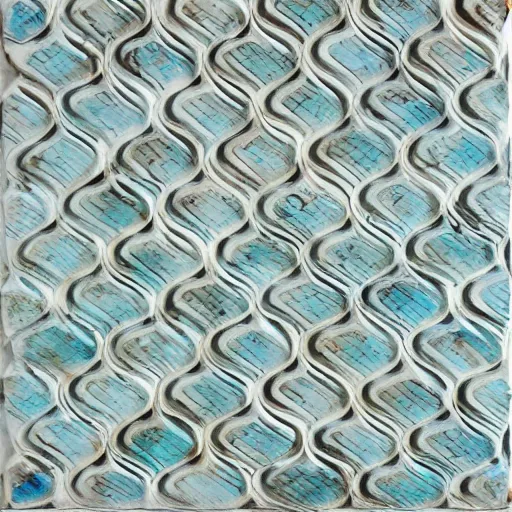 Prompt: intricate colorfully painted serpentine maze, carved soapstone relief paneling white and pale blue