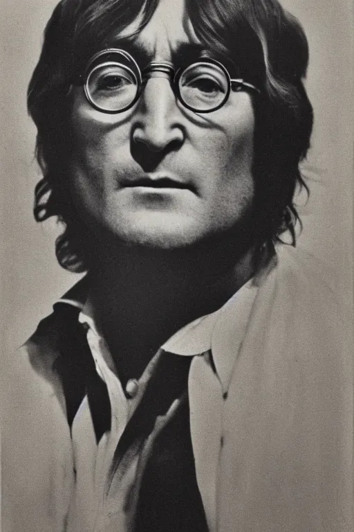 Prompt: john lennon, full body, symmetrical features, silver iodide, 1 8 8 0 photograph, sepia tone, aged paper, sergio leone, master prime lenses, cinematic