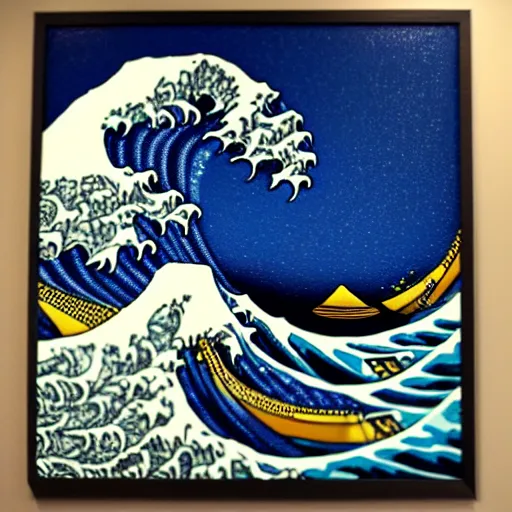 Prompt: the great wave painting made out of ramen