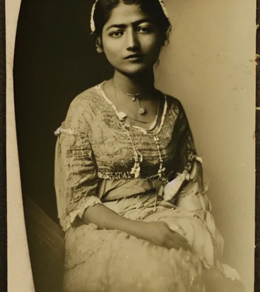 Prompt: vintage_portrait_photo_of_a_beautiful_beautifully_lit_nepalese_Victorian woman