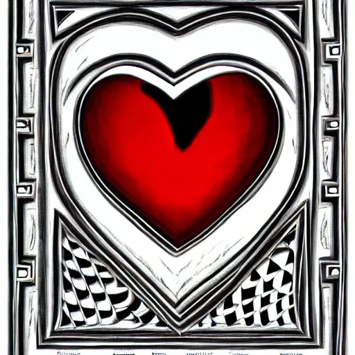 Prompt: a chrome carved heart, highly detailed, intricate artwork, graphic style of Patrick Gleason very coherent symmetrical artwork, depth of field, bokeh, red color
