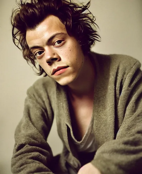 Image similar to portrait of harry styles photographed by nan goldin