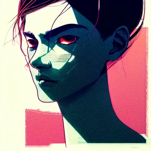 Image similar to portrait soft light, by killian eng and conrad roset, inspired by akira anime, etching, fine, sharp high detail, screen print,