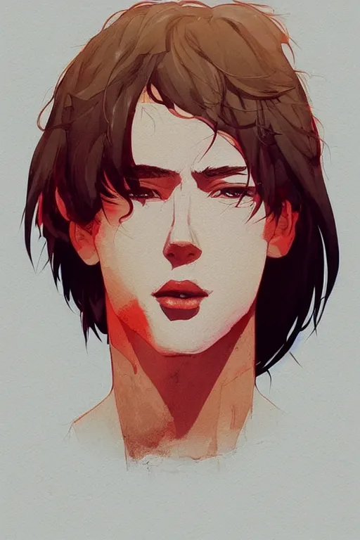 Image similar to young man with short brown hair, by conrad roset, fiona staples and makoto shinkai, featured on artstation