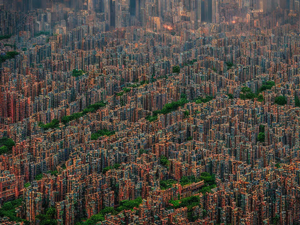 Prompt: kowloon walled city by marc adamus, 4 k, photograph, professional, hdr, color corrected, highly detailed, sharp focus