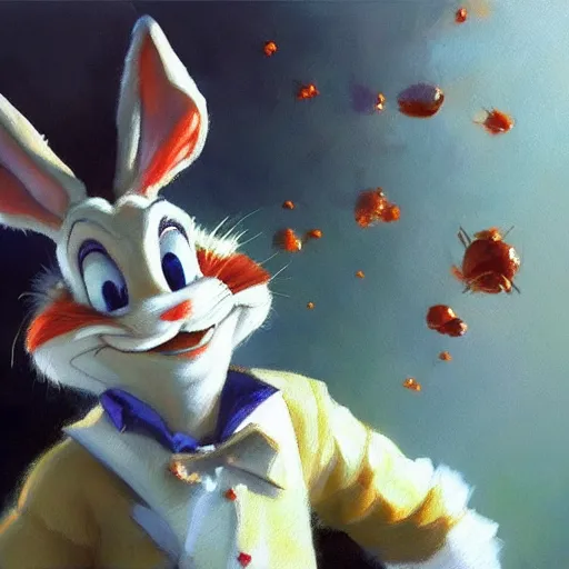 Image similar to a beautiful, soulful oil painting of bugs bunny by craig mullins