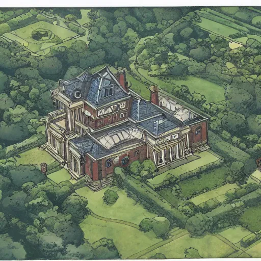 Prompt: aerial view of the x - mansion, by jim lee