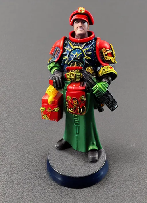 Prompt: 8 0 mm resin detailed miniature of a warhammer 4 0 k space marine pizza delivery man, product introduction photos, 4 k, full body,