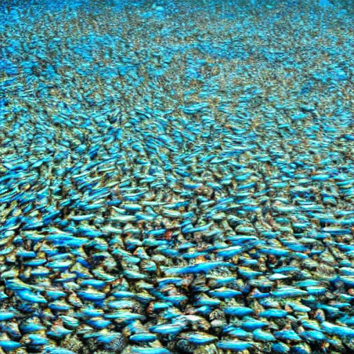 Image similar to a million fish forming a big tidal wave, bright daylight