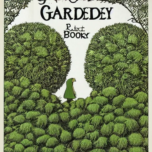 Prompt: garden topiary book cover by edward gorey