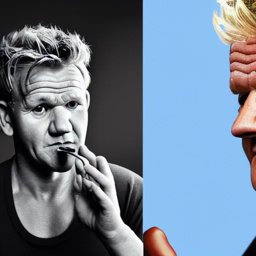 Prompt: gordon ramsay smoking weed and getting stoned, weed, gordon ramsay smoking a blunt, gordon ramsay looking cool, realistic, hyper-realistic