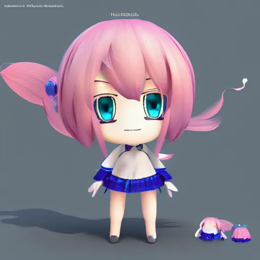 Prompt: cute fumo plush of a metallic reflective girl, global illumination reflectance probe, ssao, chibi anime, magical girl, beach, witch, vray