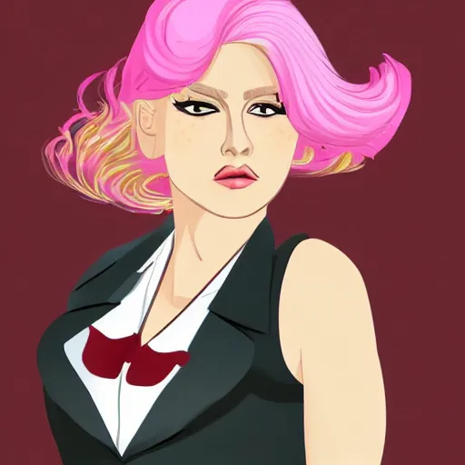 Prompt: A female mafia character with blond hair and pink clothing