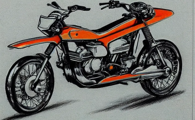 Prompt: 1 9 7 0 s yamaha enduro motorcycle concept, sketch, art,