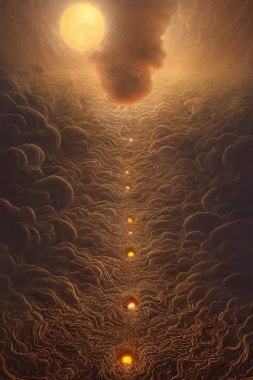 Image similar to Intricate stunning highly detailed HammerFall band, digital painting by agostino arrivabene and Vladimir Kush, surreal, ultra realistic, Horror vacui, dramatic lighting, full moon, thick black swirling smoke tornado, burning fire embers, artstation