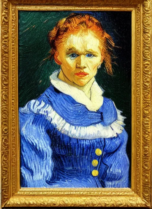 Image similar to lifelike oil painting portrait of belle by van gogh