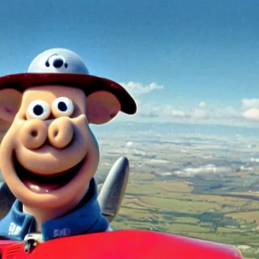 Prompt: Wallace and Gromit flying a plane