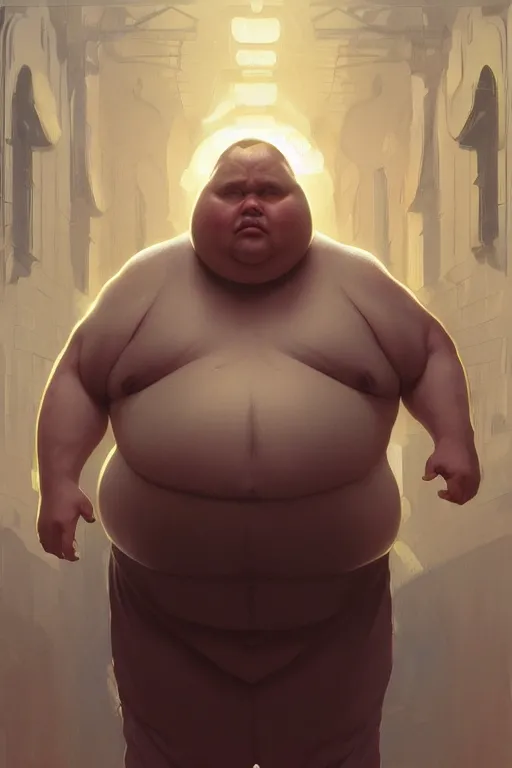 Image similar to a middle aged obese man as a canon ball, realistic painting, symmetrical, highly detailed, digital painting, artstation, concept art, smooth, sharp focus, illustration, cinematic lighting, art by artgerm and greg rutkowski and alphonse mucha