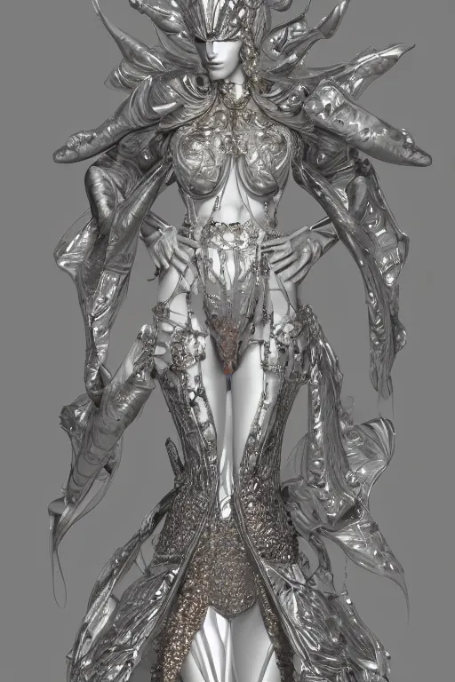 Image similar to a highly detailed medium shot 8 k render portrait of an alien goddess eva green in iris van herpen dress schiaparelli armor in diamonds and lots of jewelry in style of alphonse mucha trending on artstation made in unreal engine 4