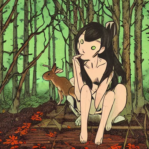 Image similar to A rabbit in the woods, by Junji itou and KAZUO UMEZZ