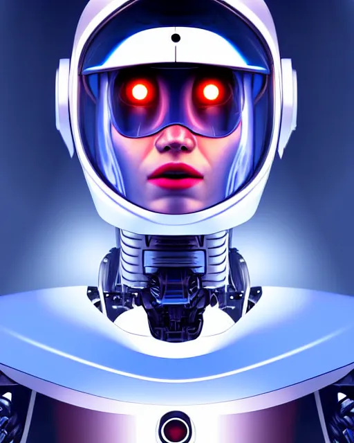 Prompt: portrait of a robot starship captain with a helmet video game character, digital illustration portrait design 3 / 4 perspective, detailed, gorgeous lighting, wide angle action dynamic portrait