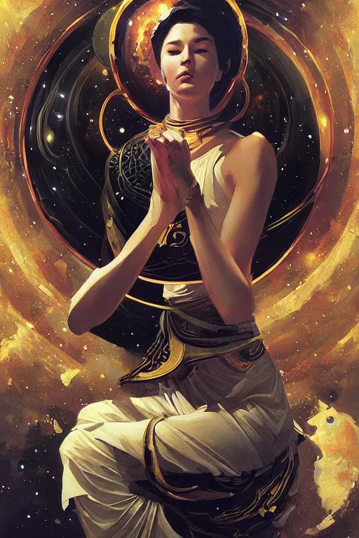 Image similar to space, buddhism, taoism, painting by greg rutkowski, j. c. leyendecker, artgerm