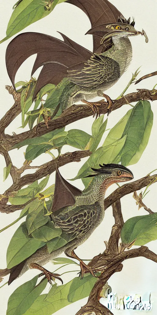 Image similar to field guide illustration painting of a dragon sparrow by john audubon and David Allen Sibley, detailed art