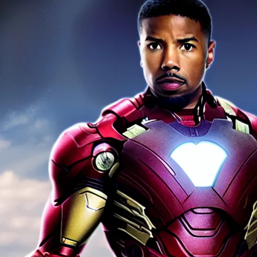 Image similar to A still of Michael B Jordan as Iron Man in Avengers: Endgame (2019)